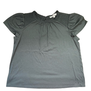 LOFT Flowy Loose Fit Smocked Ruffled Blouse Short Sleeve Medium